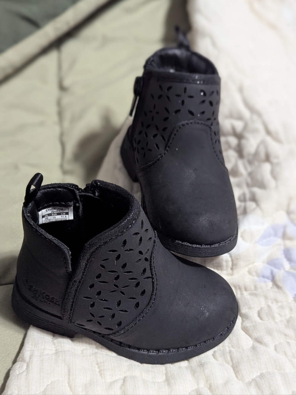Toddler Size 5 OshKosh Black Ankle Boots with Laser-Cut Detail